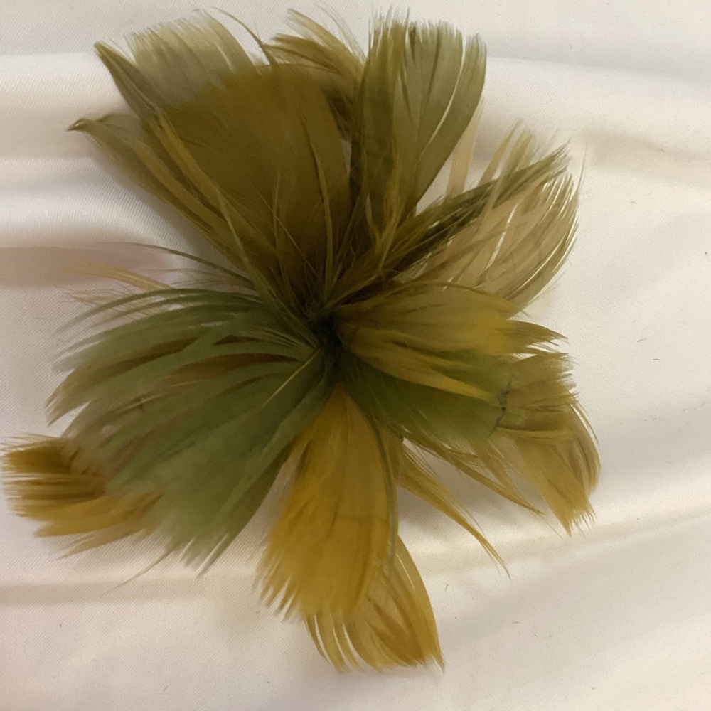 Petite Green shades army olive Feather Fascinator Hair Clip, brooch pin. Hat